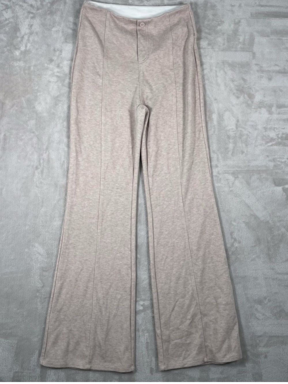 Halara Women's Pants Pull On Flare Leg Ribbed Knit Neutral S Beige